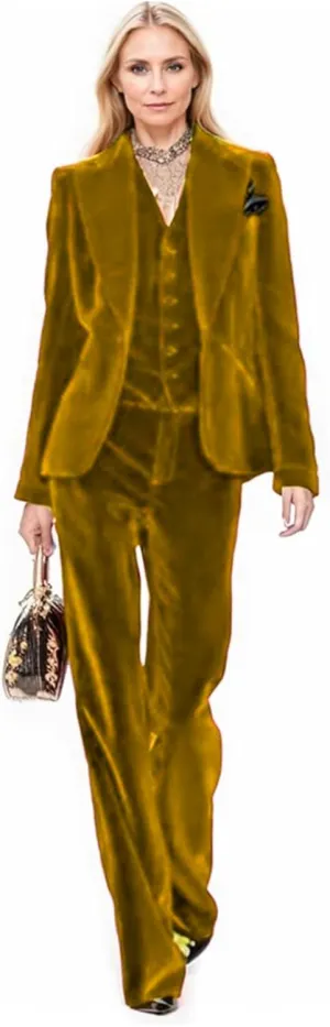 Velvet Suit Women Pant Suits for Women Dressy Womens Suits 3 Piece Set Business Blazers for Work Professional