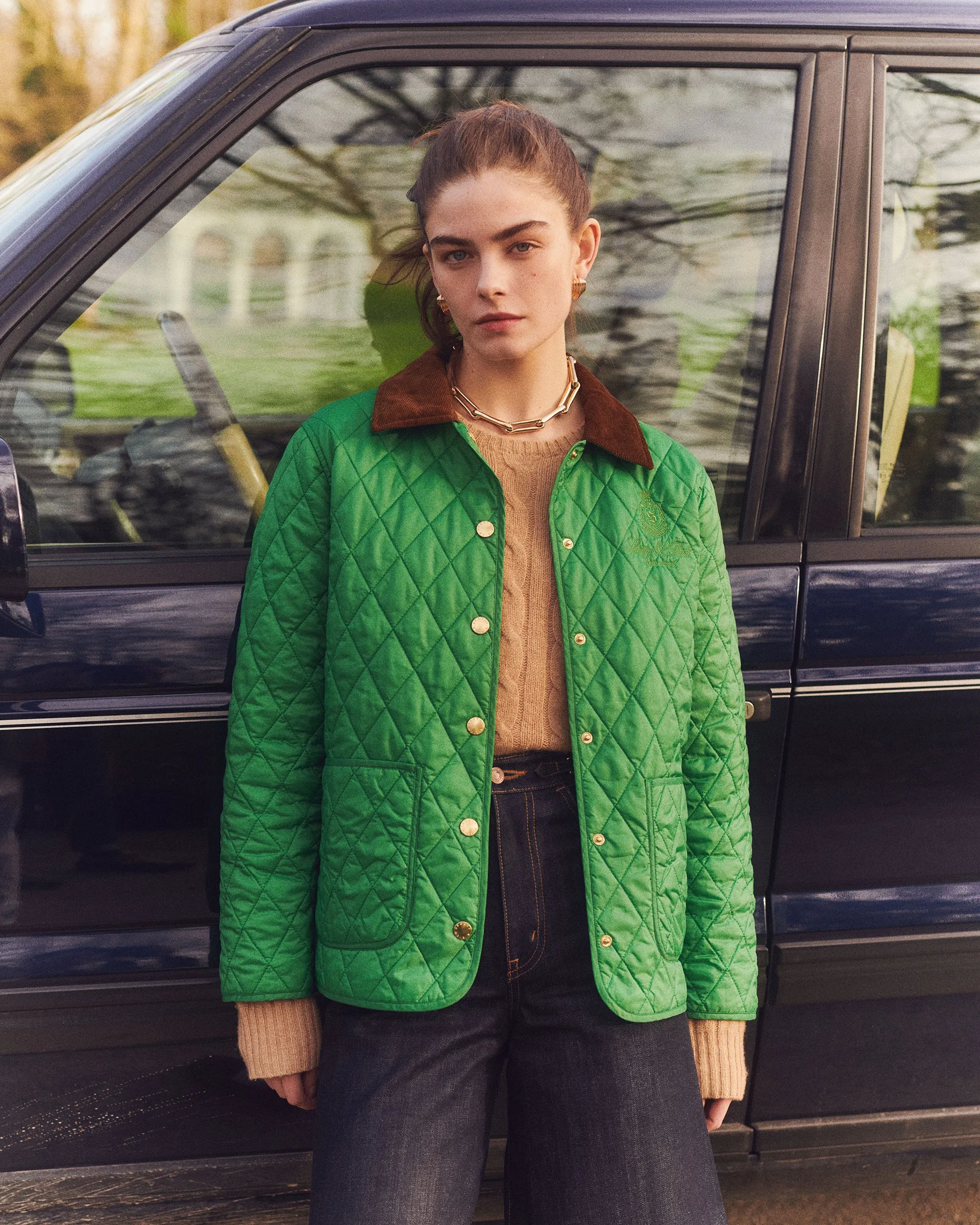 Vendome Quilted Jacket - Verde/Tan