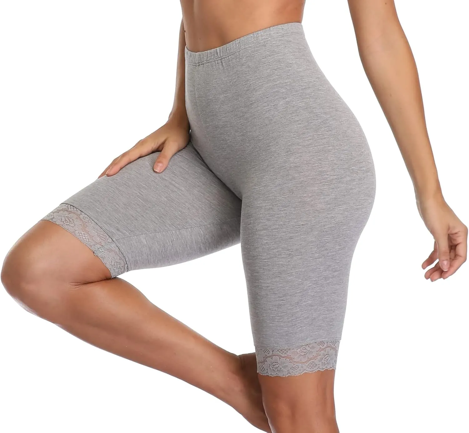 VOGUEMAX Women's Short Leggings Stretchy Slip Shorts Mid Thigh Lightweight Pants