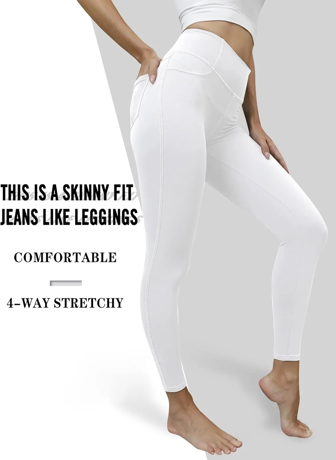 VOOVEEYA Jeggings for Women High Waist, Leggings with Pockets Tummy Control Plus Size Stretchy Jeans Leggings