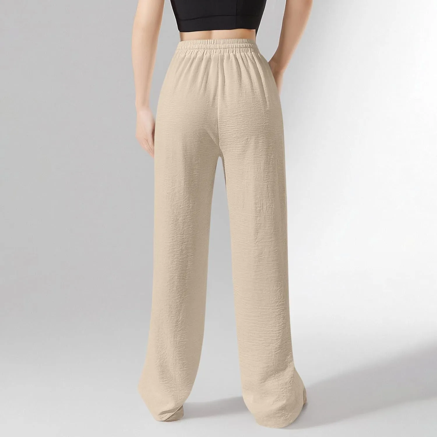 Wide Leg Pants for Women Elastic High Waist Drawstring Baggy Trousers Solid Color Loose Fit Flowy Beach Palazzo Pant