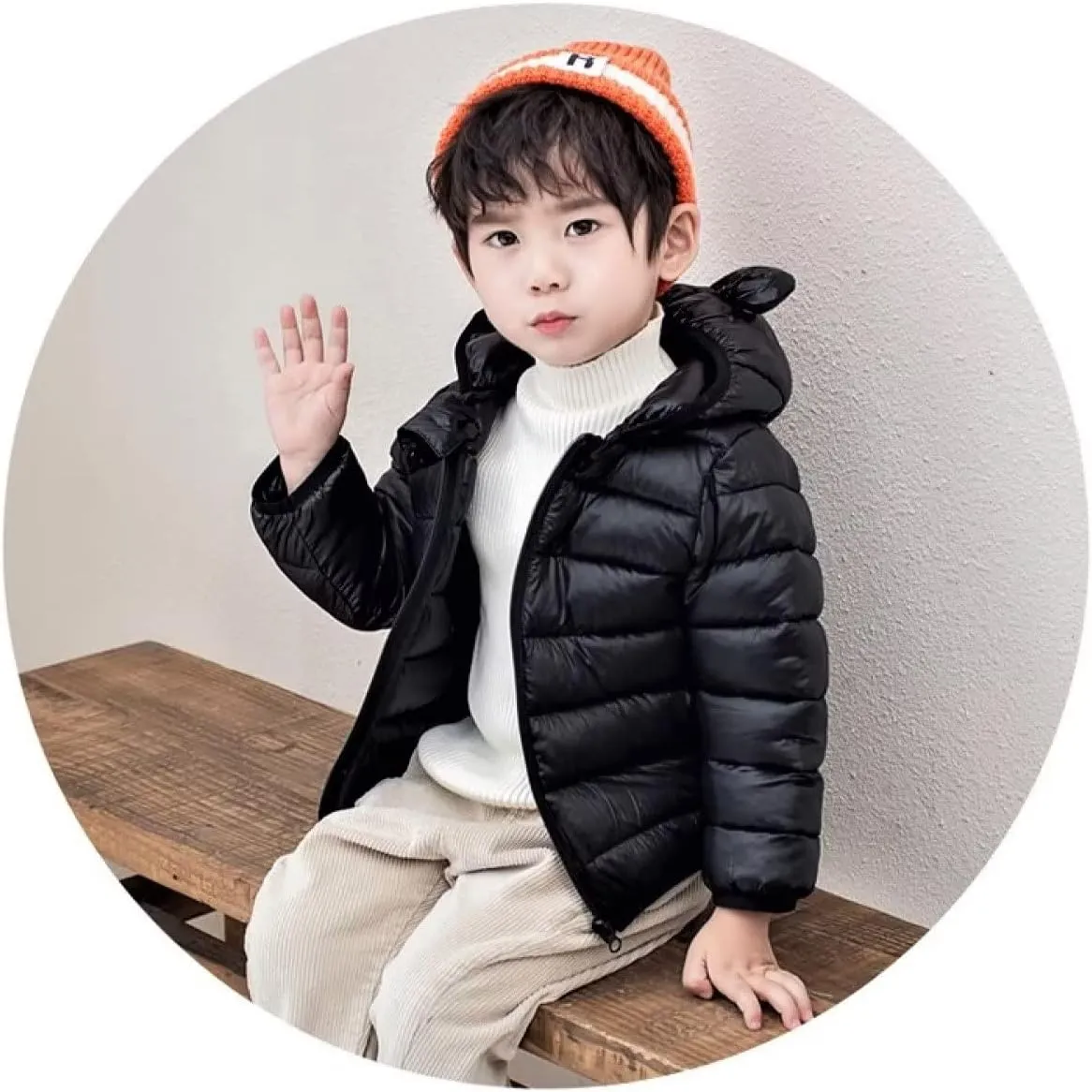 Winter Coats Puffer Padded Jacket for Toddler Boys Girls Kids Light Outwear Cute Bear Ears with Hoods Clothing