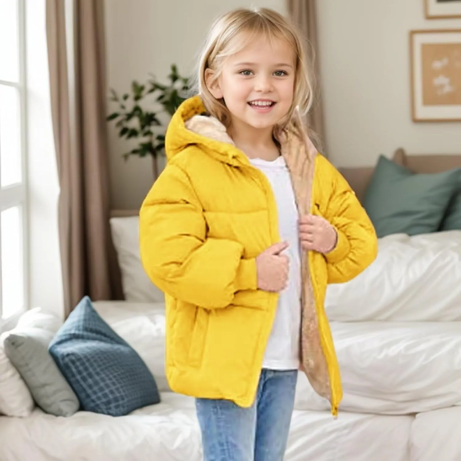 Winter Down Coats for Kids Baby Boys Girls Light Puffer Padded Jacket with Hooded Toddler Outerwear