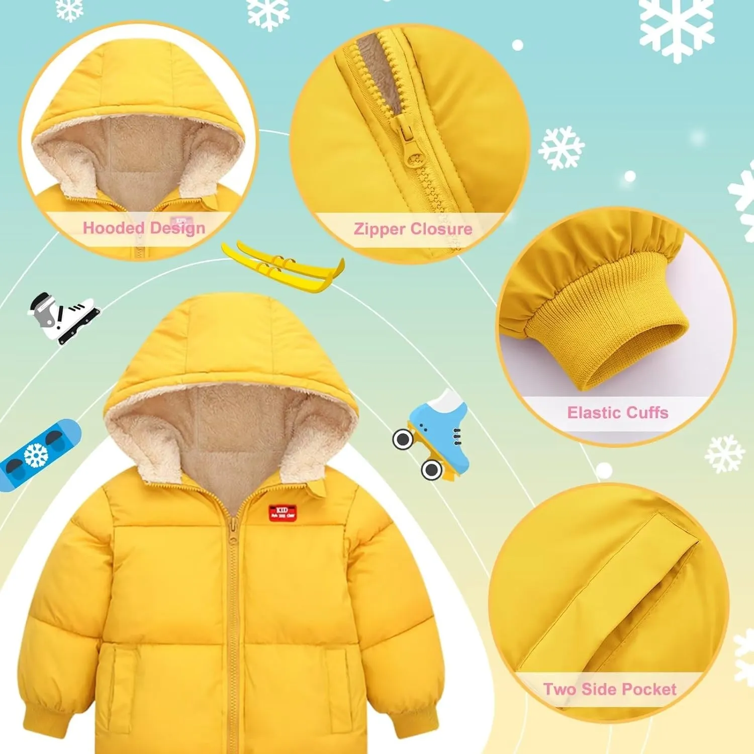 Winter Down Coats for Kids Baby Boys Girls Light Puffer Padded Jacket with Hooded Toddler Outerwear