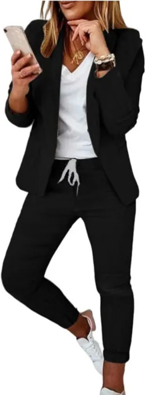Women's 2 Piece Casual Blazers Open Front Long Sleeve Work Office Jackets and Pencil Pants Business Office Suit Set