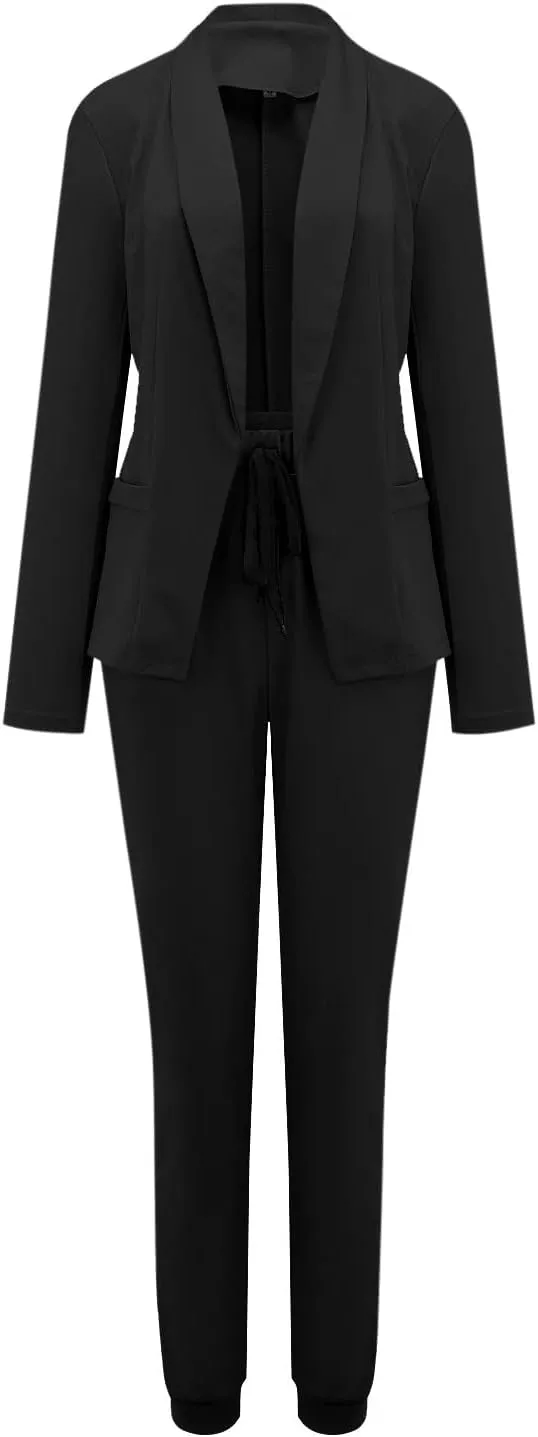 Women's 2 Piece Casual Blazers Open Front Long Sleeve Work Office Jackets and Pencil Pants Business Office Suit Set