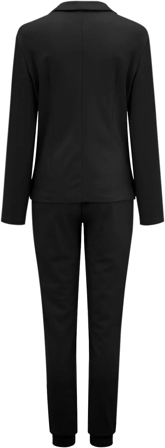 Women's 2 Piece Casual Blazers Open Front Long Sleeve Work Office Jackets and Pencil Pants Business Office Suit Set