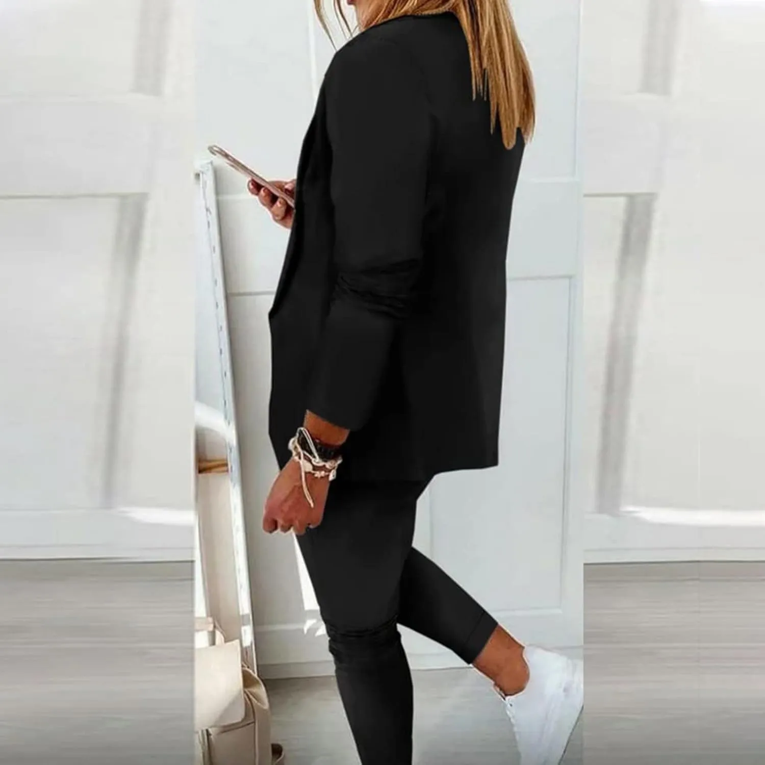 Women's 2 Piece Casual Blazers Open Front Long Sleeve Work Office Jackets and Pencil Pants Business Office Suit Set