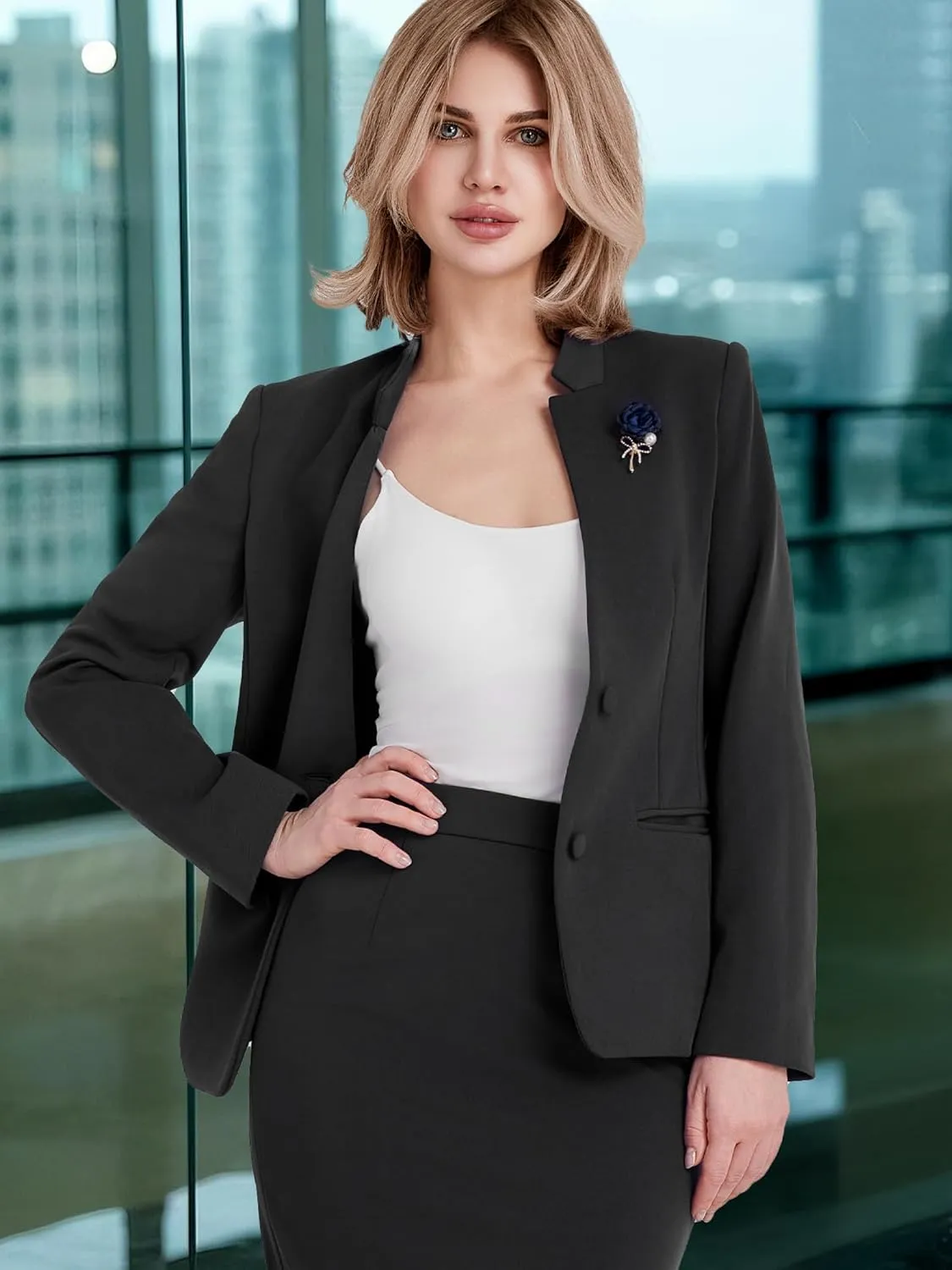 Women's 2 Piece Suit Skirt Set Business Office Work Blazer Jackets and Pencil Skirt with Slit