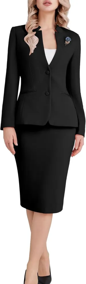 Women's 2 Piece Suit Skirt Set Business Office Work Blazer Jackets and Pencil Skirt with Slit