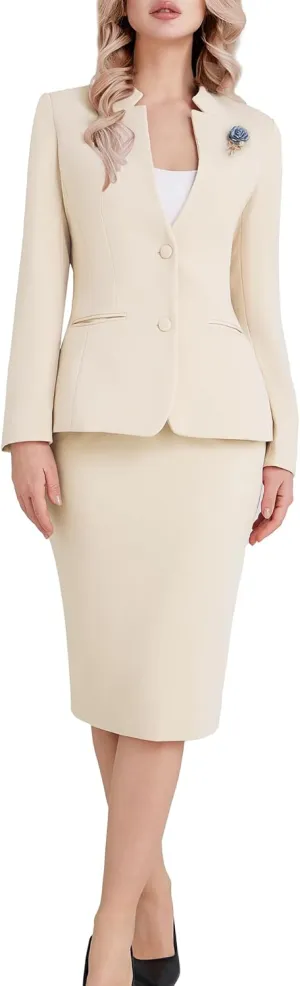 Women's 2 Piece Suit Skirt Set Business Office Work Blazer Jackets and Pencil Skirt with Slit