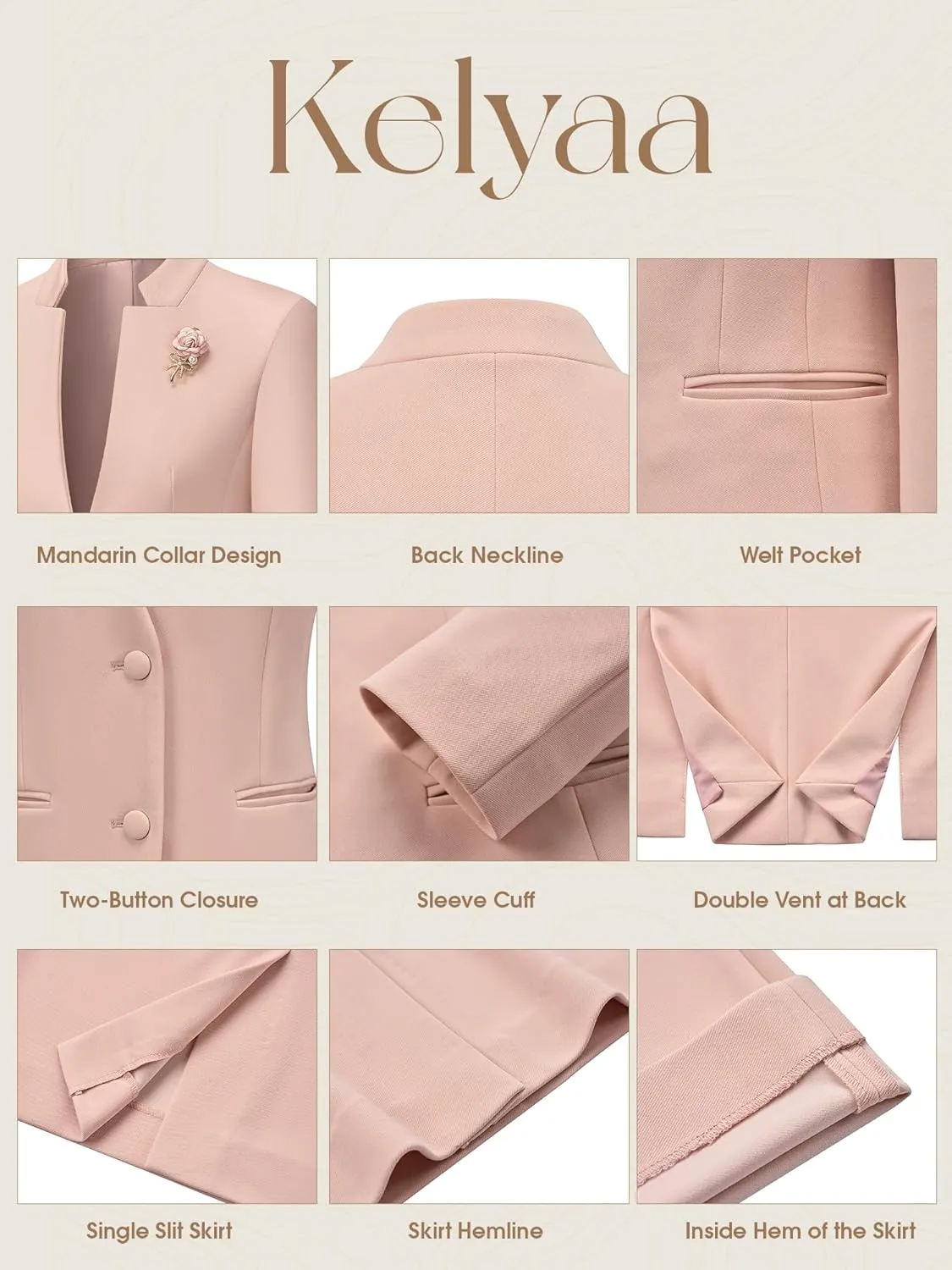 Women's 2 Piece Suit Skirt Set Business Office Work Blazer Jackets and Pencil Skirt with Slit