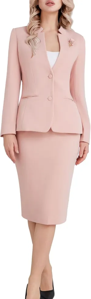 Women's 2 Piece Suit Skirt Set Business Office Work Blazer Jackets and Pencil Skirt with Slit