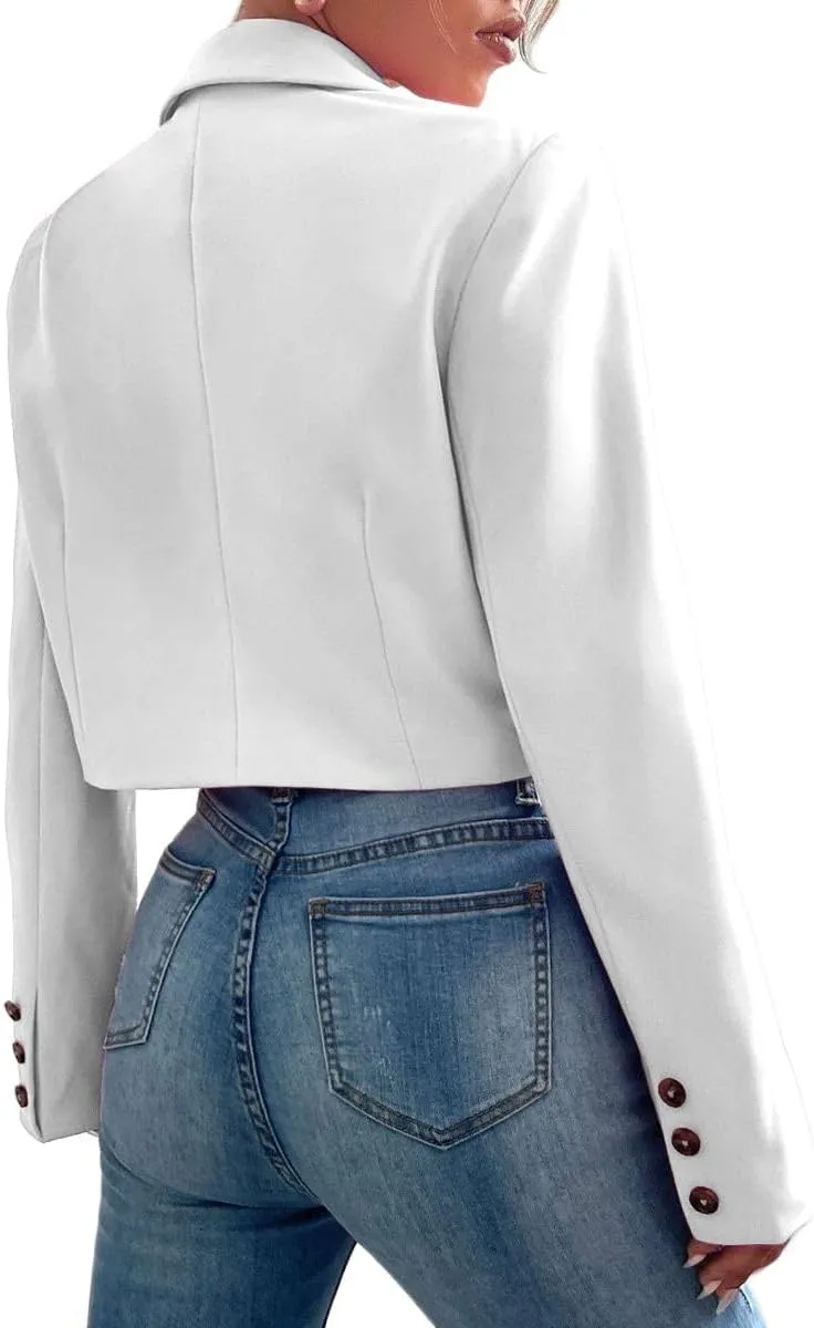 Women's 2025 Summer Cropped Blazer Jacket Lightweight Casual Eleglant Fully-Lined Fashion Work Office Blazers