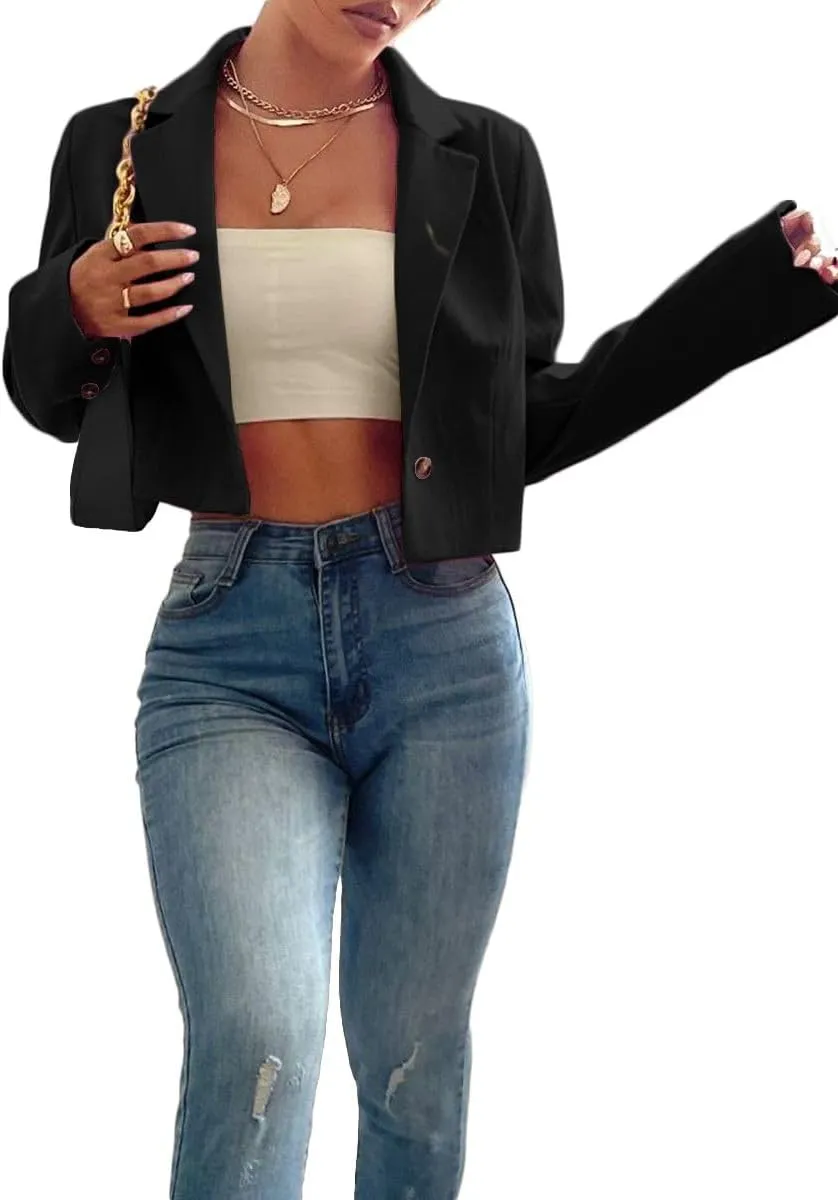 Women's 2025 Summer Cropped Blazer Jacket Lightweight Casual Eleglant Fully-Lined Fashion Work Office Blazers