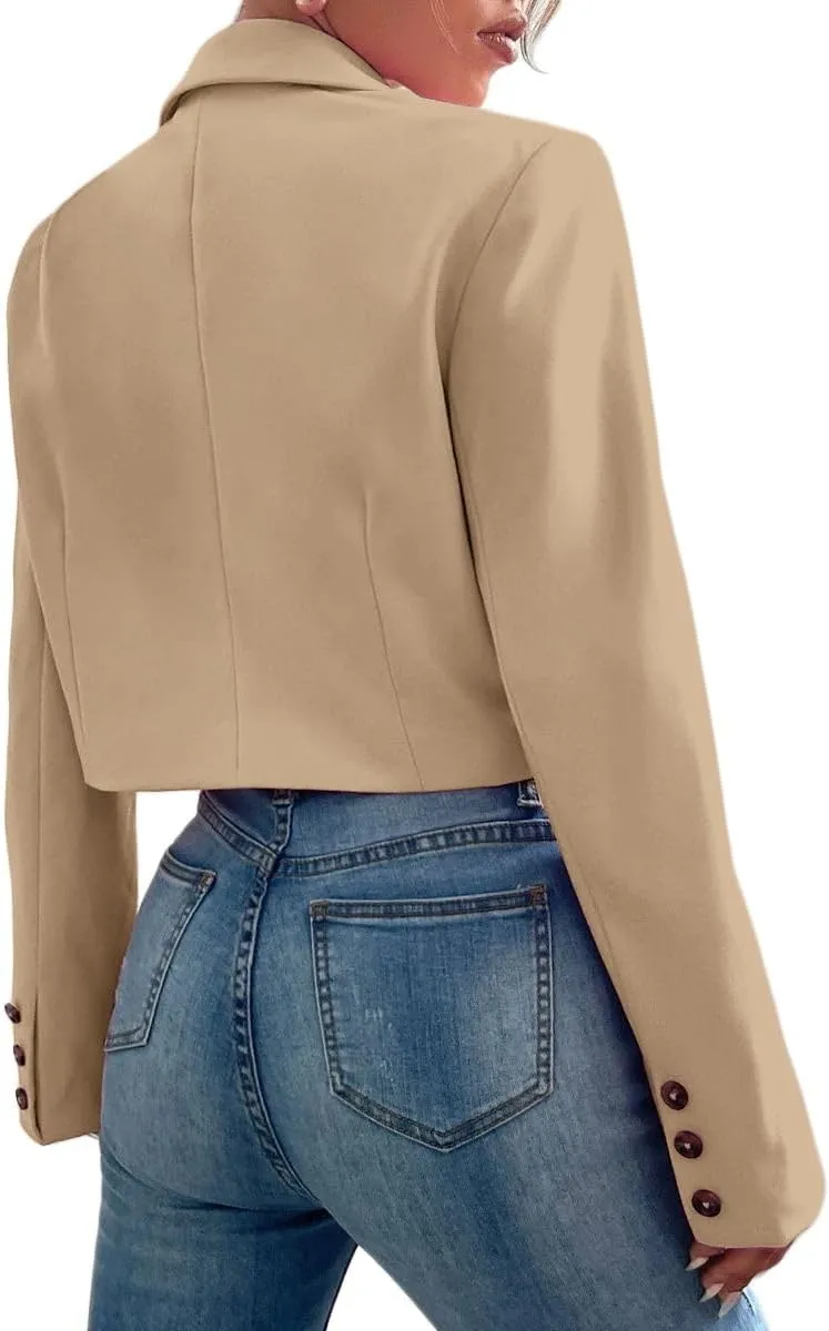 Women's 2025 Summer Cropped Blazer Jacket Lightweight Casual Eleglant Fully-Lined Fashion Work Office Blazers