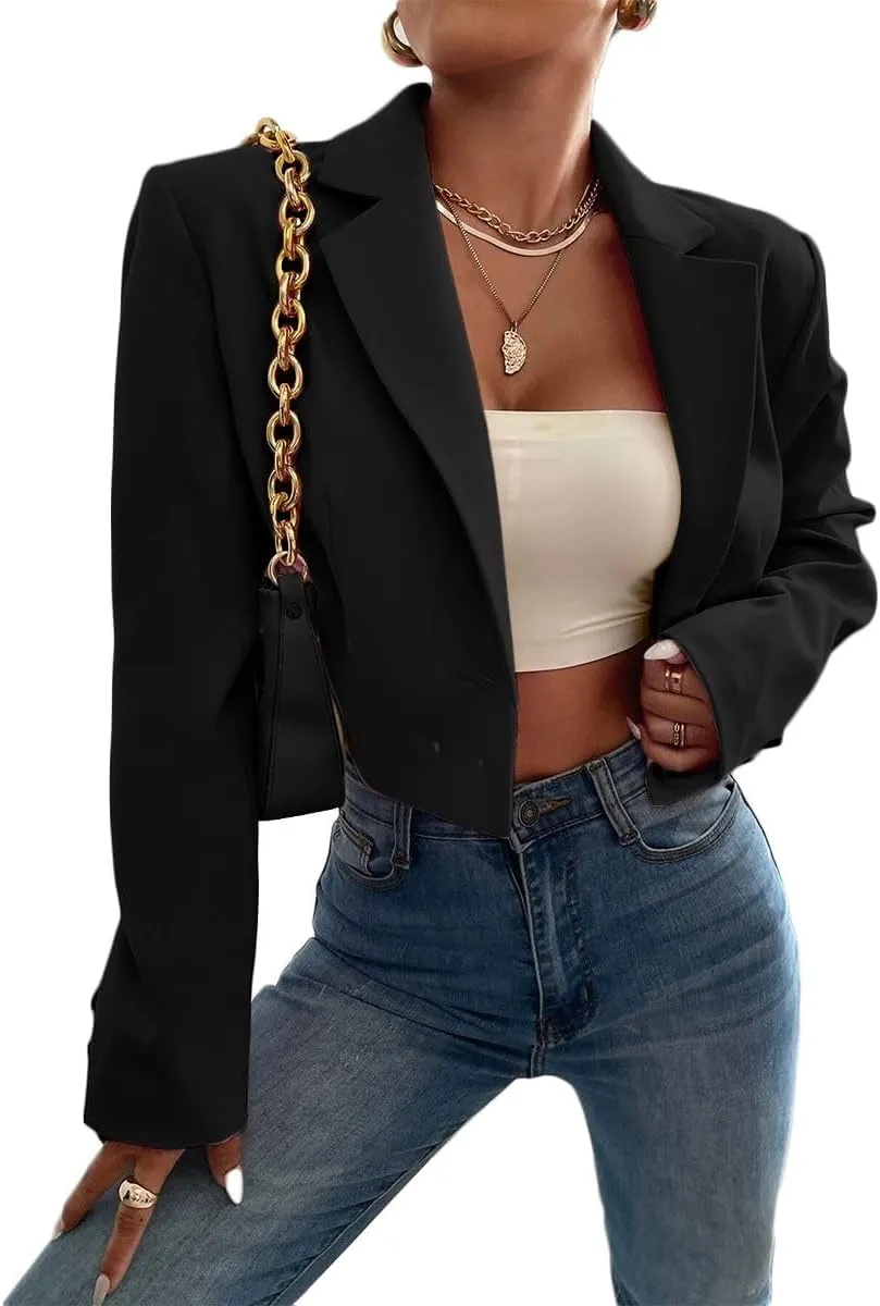 Women's 2025 Summer Cropped Blazer Jacket Lightweight Casual Eleglant Fully-Lined Fashion Work Office Blazers