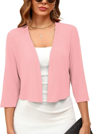 Women's 3/4 Sleeve Thin Shrugs Lightweight Open Front Cropped Cardigan for Women