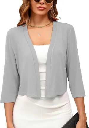 Women's 3/4 Sleeve Thin Shrugs Lightweight Open Front Cropped Cardigan for Women
