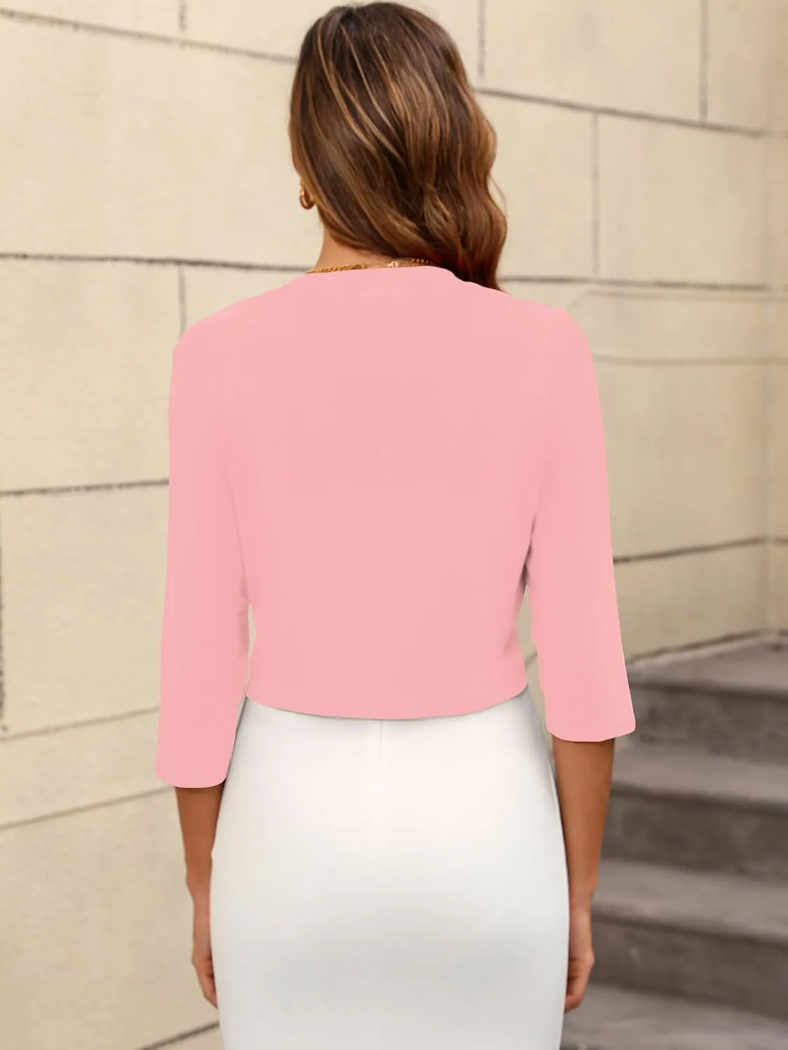 Women's 3/4 Sleeve Thin Shrugs Lightweight Open Front Cropped Cardigan for Women