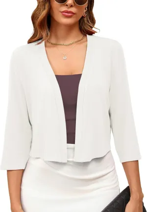 Women's 3/4 Sleeve Thin Shrugs Lightweight Open Front Cropped Cardigan for Women