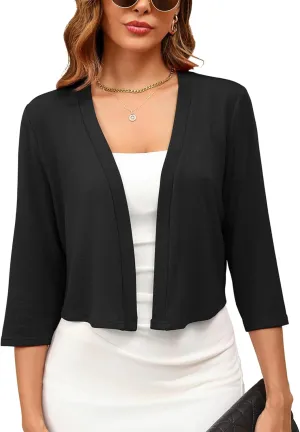 Women's 3/4 Sleeve Thin Shrugs Lightweight Open Front Cropped Cardigan for Women