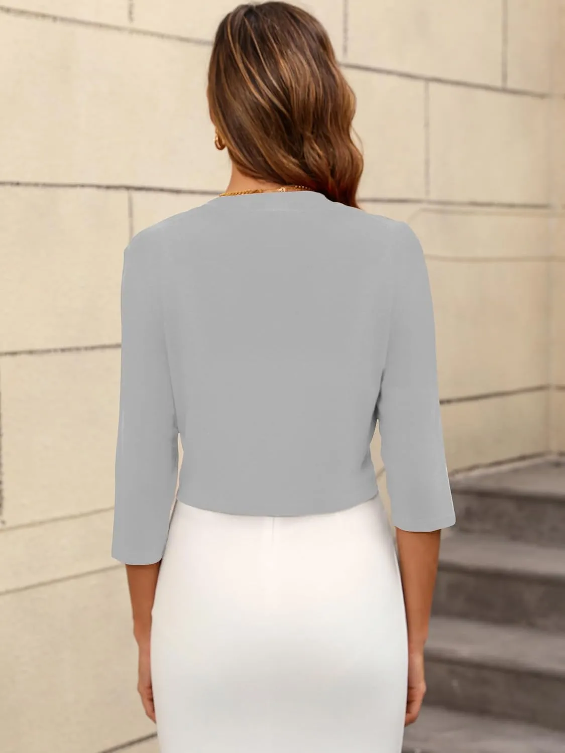 Women's 3/4 Sleeve Thin Shrugs Lightweight Open Front Cropped Cardigan for Women