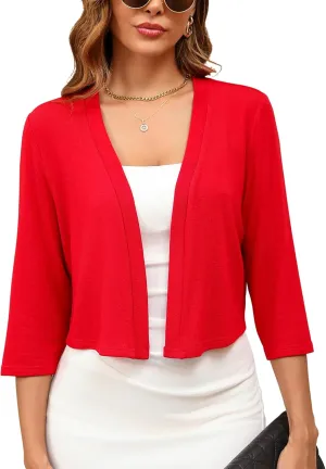 Women's 3/4 Sleeve Thin Shrugs Lightweight Open Front Cropped Cardigan for Women