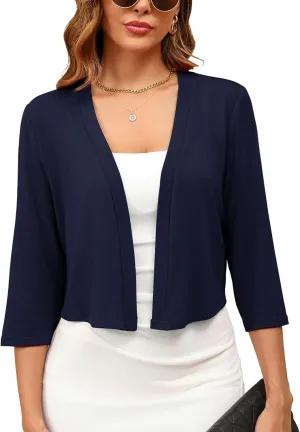 Women's 3/4 Sleeve Thin Shrugs Lightweight Open Front Cropped Cardigan for Women