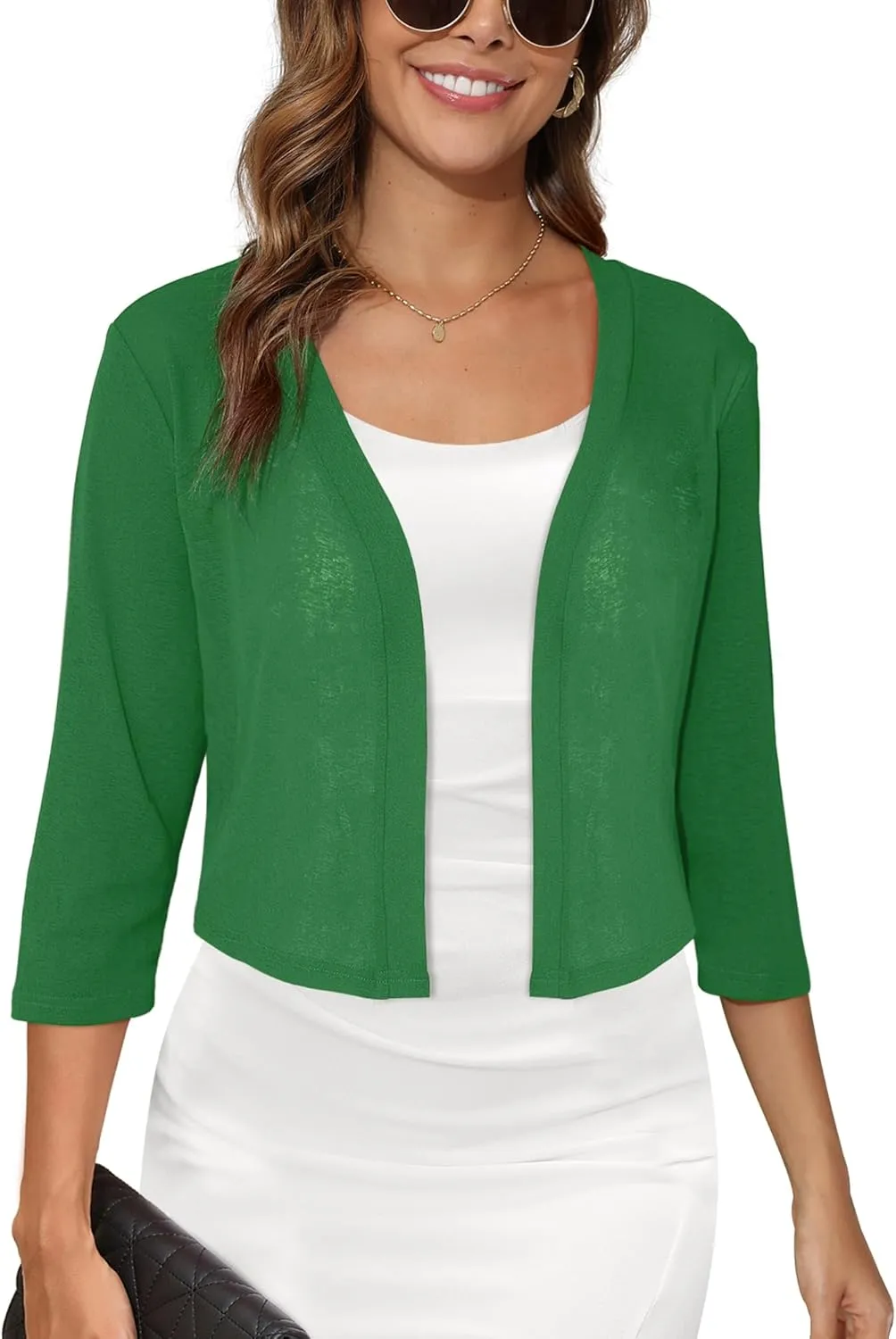 Women's 3/4 Sleeve Thin Shrugs Lightweight Open Front Cropped Sheer Cardigans for Summer
