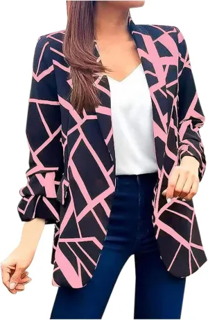 Womens Blazers Fashion Dressy Plaid Print Jackets Blazer Business Office Open Front Jacket Professional Clothes