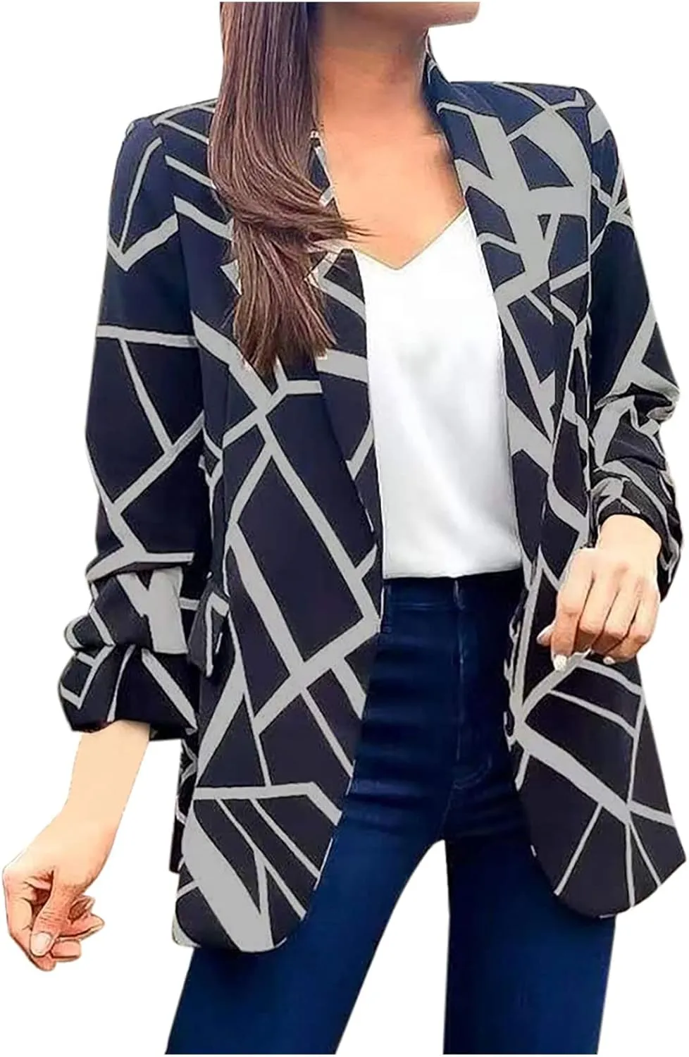 Womens Blazers Fashion Dressy Plaid Print Jackets Blazer Business Office Open Front Jacket Professional Clothes