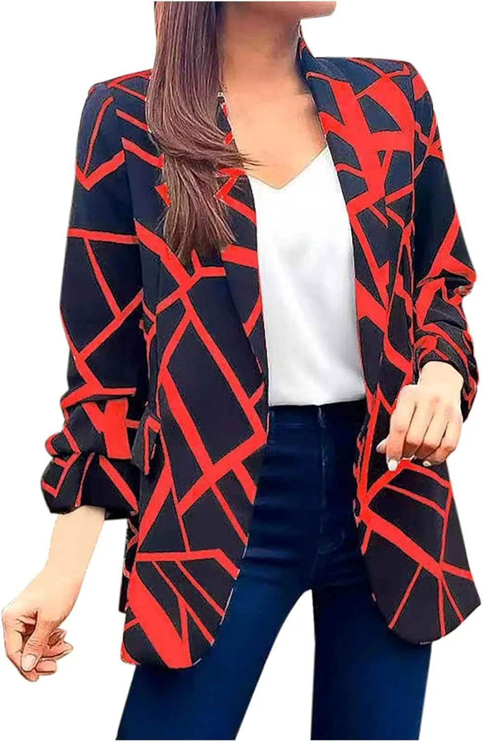 Womens Blazers Fashion Dressy Plaid Print Jackets Blazer Business Office Open Front Jacket Professional Clothes