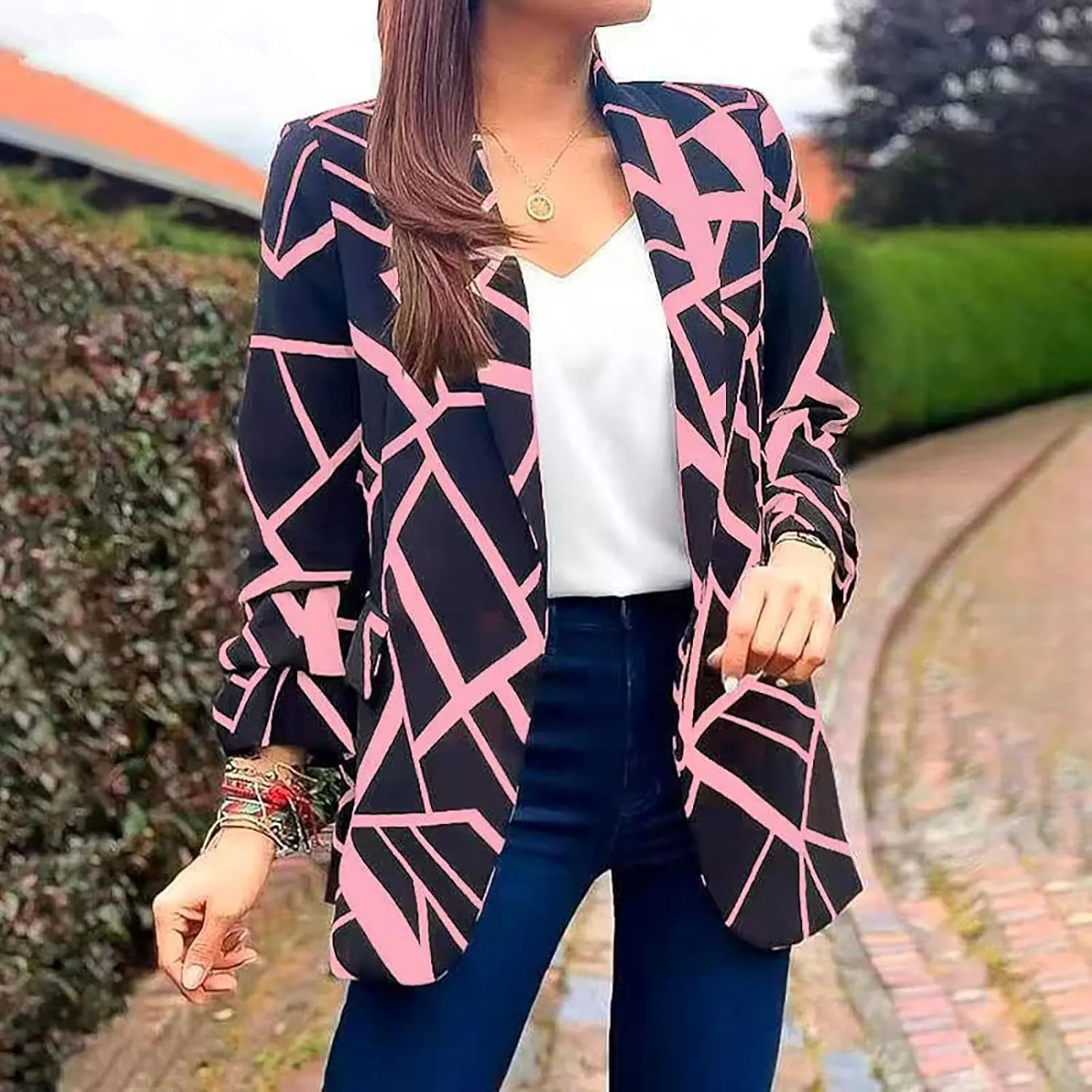 Womens Blazers Fashion Dressy Plaid Print Jackets Blazer Business Office Open Front Jacket Professional Clothes