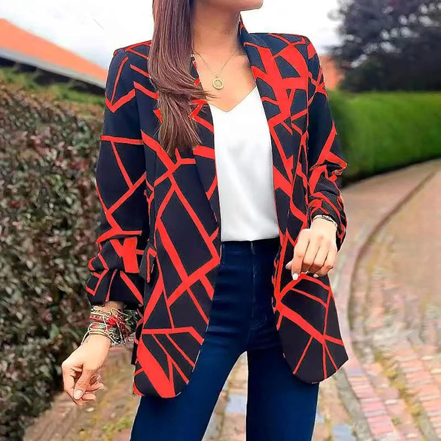 Womens Blazers Fashion Dressy Plaid Print Jackets Blazer Business Office Open Front Jacket Professional Clothes