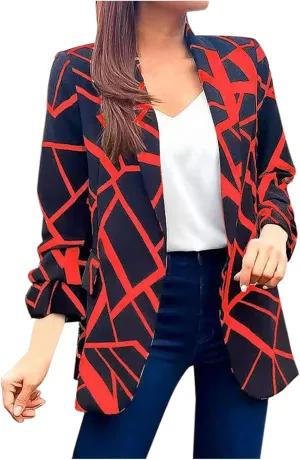Womens Blazers Fashion Dressy Plaid Print Jackets Blazer Business Office Open Front Jacket Professional Clothes