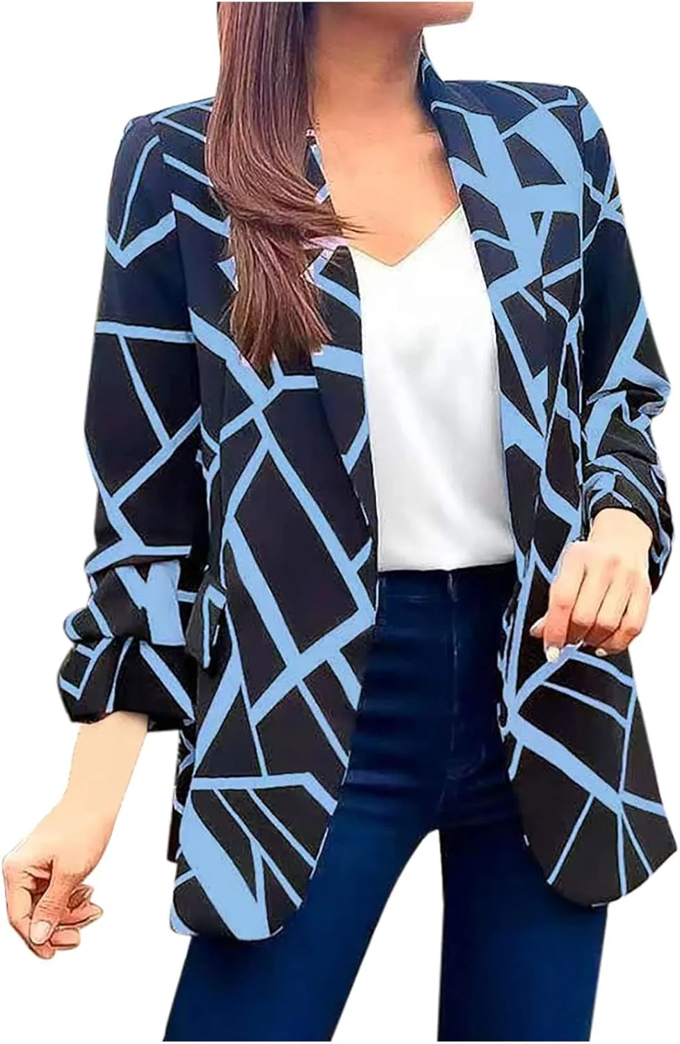 Womens Blazers Fashion Dressy Plaid Print Jackets Blazer Business Office Open Front Jacket Professional Clothes