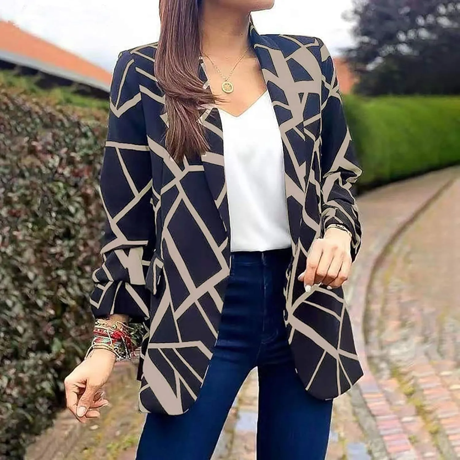 Womens Blazers Fashion Dressy Plaid Print Jackets Blazer Business Office Open Front Jacket Professional Clothes