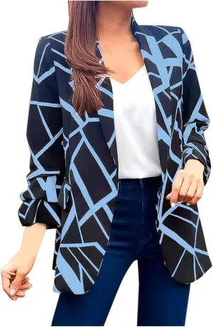 Womens Blazers Fashion Dressy Plaid Print Jackets Blazer Business Office Open Front Jacket Professional Clothes