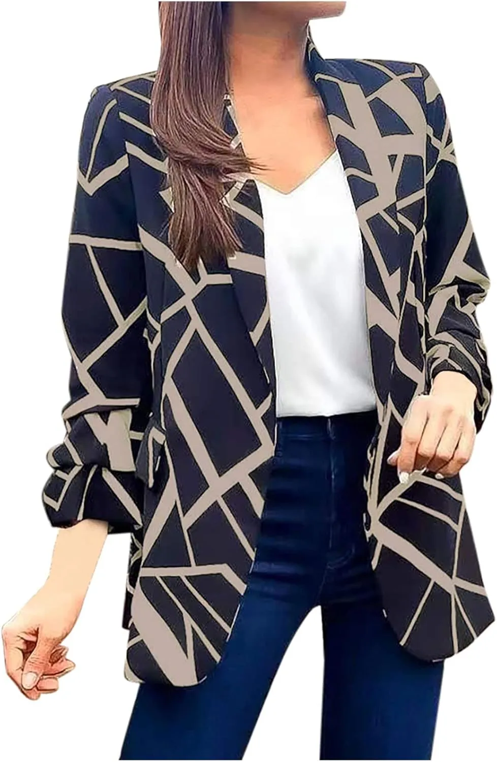 Womens Blazers Fashion Dressy Plaid Print Jackets Blazer Business Office Open Front Jacket Professional Clothes