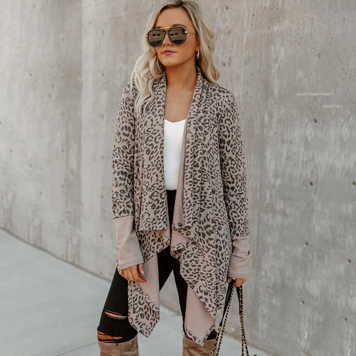 Womens Leopard Print Cardigan Lightweight Long Sleeve Open Front Fall Cardigans S-XXL