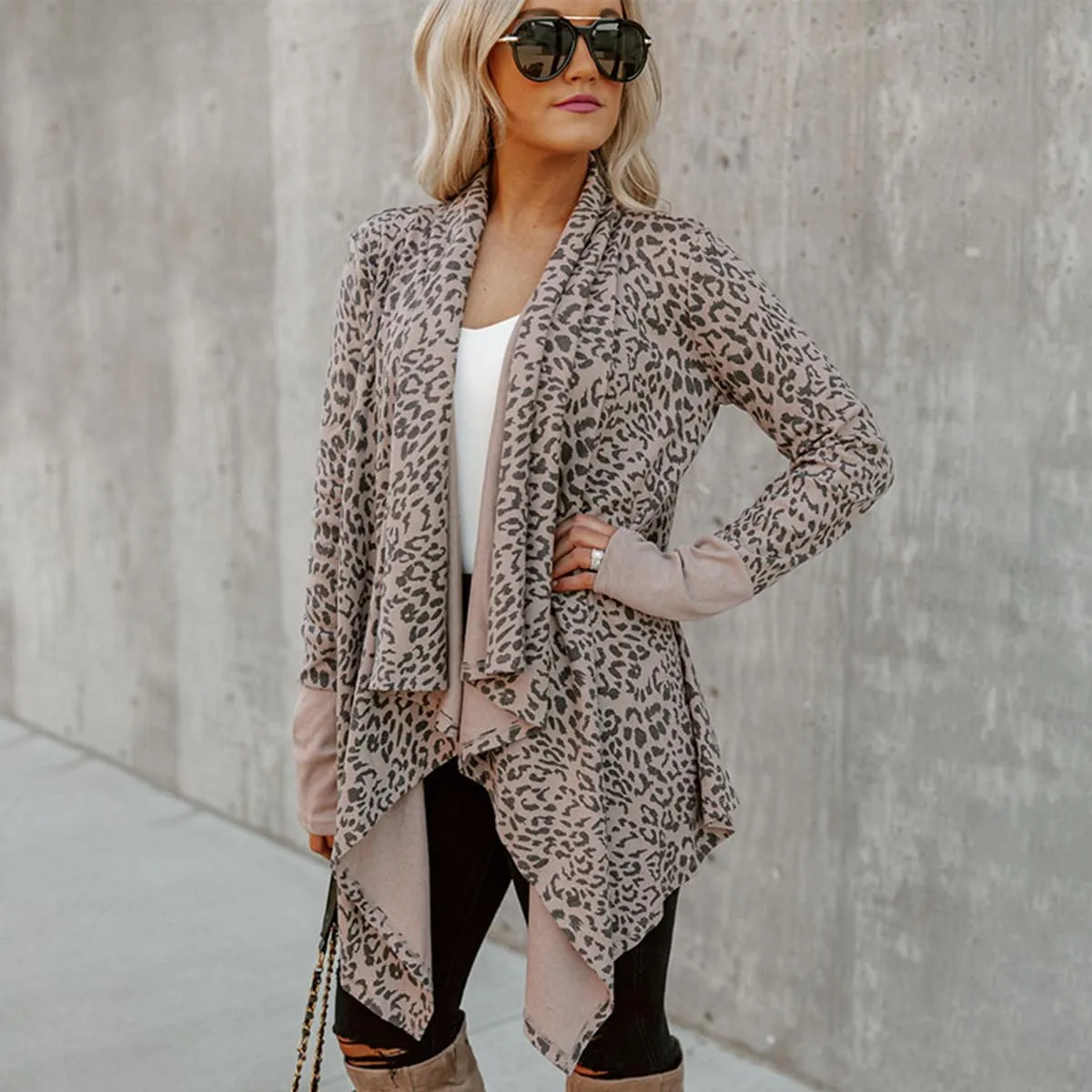 Womens Leopard Print Cardigan Lightweight Long Sleeve Open Front Fall Cardigans S-XXL