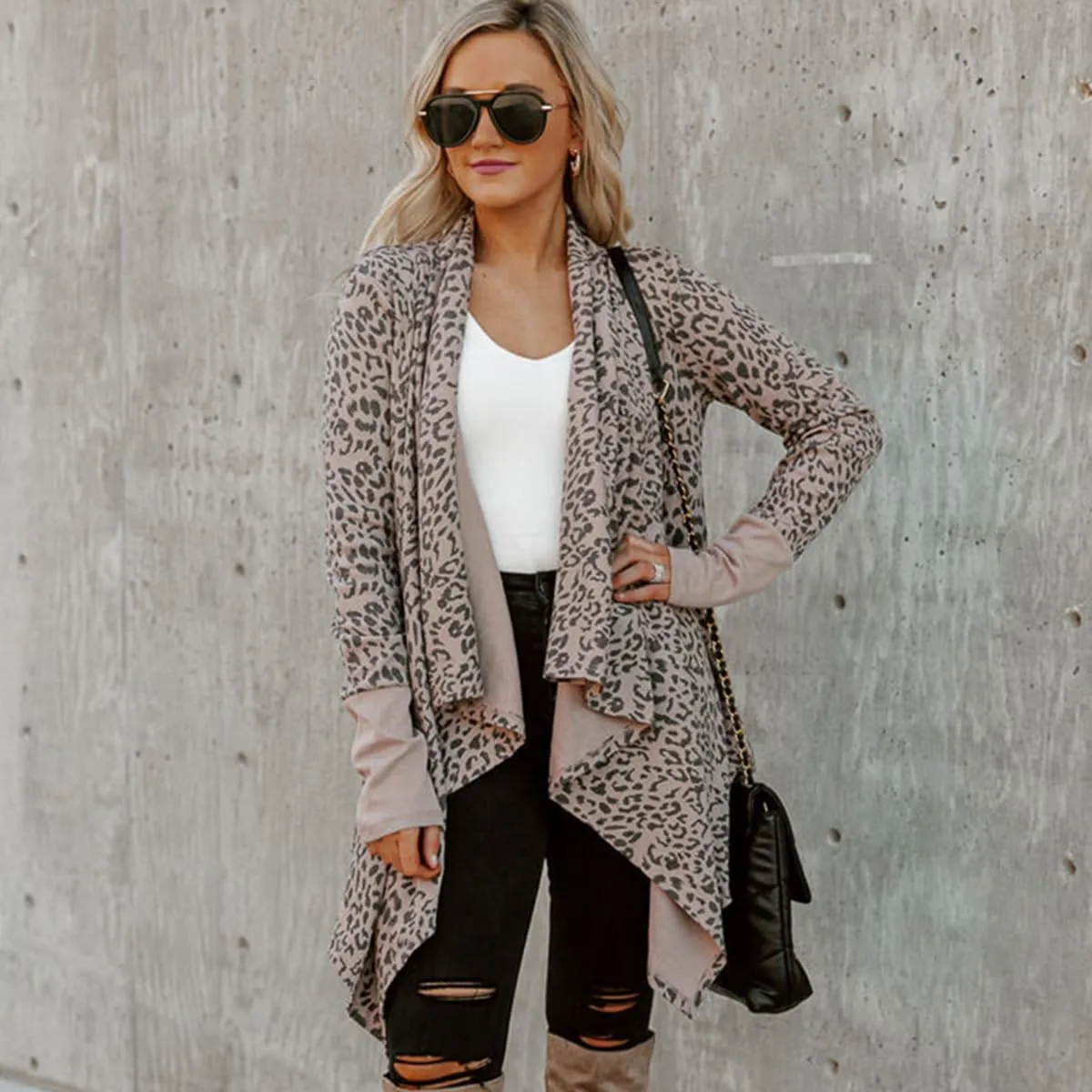 Womens Leopard Print Cardigan Lightweight Long Sleeve Open Front Fall Cardigans S-XXL