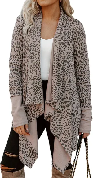 Womens Leopard Print Cardigan Lightweight Long Sleeve Open Front Fall Cardigans S-XXL