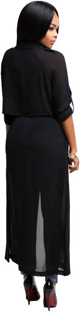 Womens Long Sleeve Fashion Chiffon Lightweight Maxi Sheer Duster Cardigans