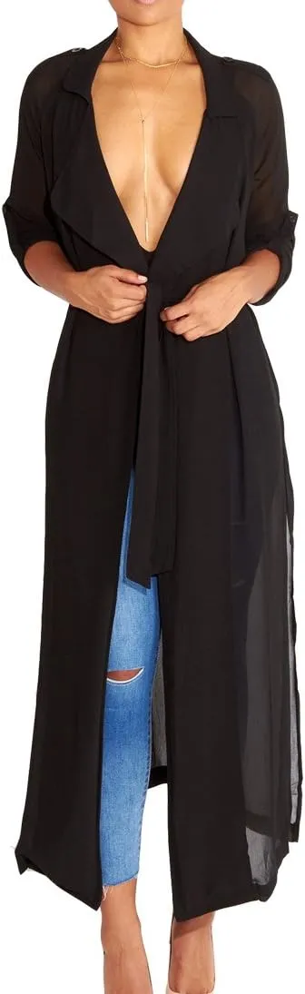 Womens Long Sleeve Fashion Chiffon Lightweight Maxi Sheer Duster Cardigans