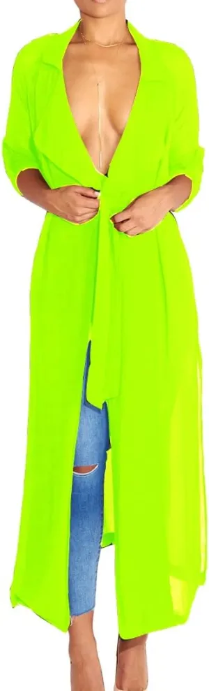 Womens Long Sleeve Fashion Chiffon Lightweight Maxi Sheer Duster Cardigans