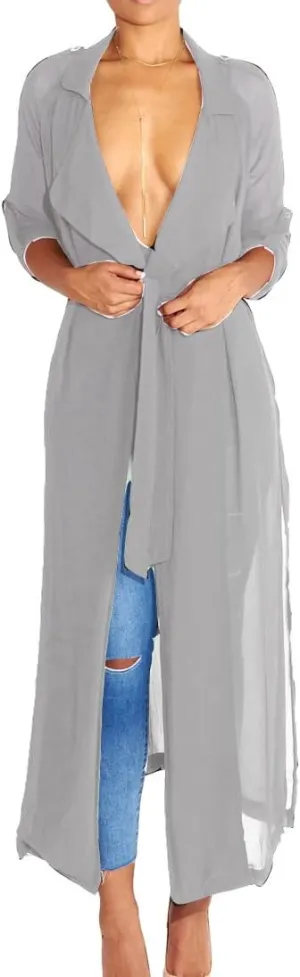 Womens Long Sleeve Fashion Chiffon Lightweight Maxi Sheer Duster Cardigans