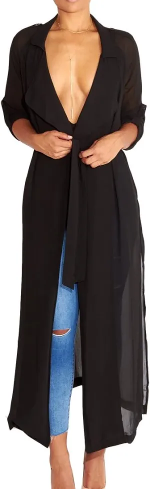 Womens Long Sleeve Fashion Chiffon Lightweight Maxi Sheer Duster Cardigans