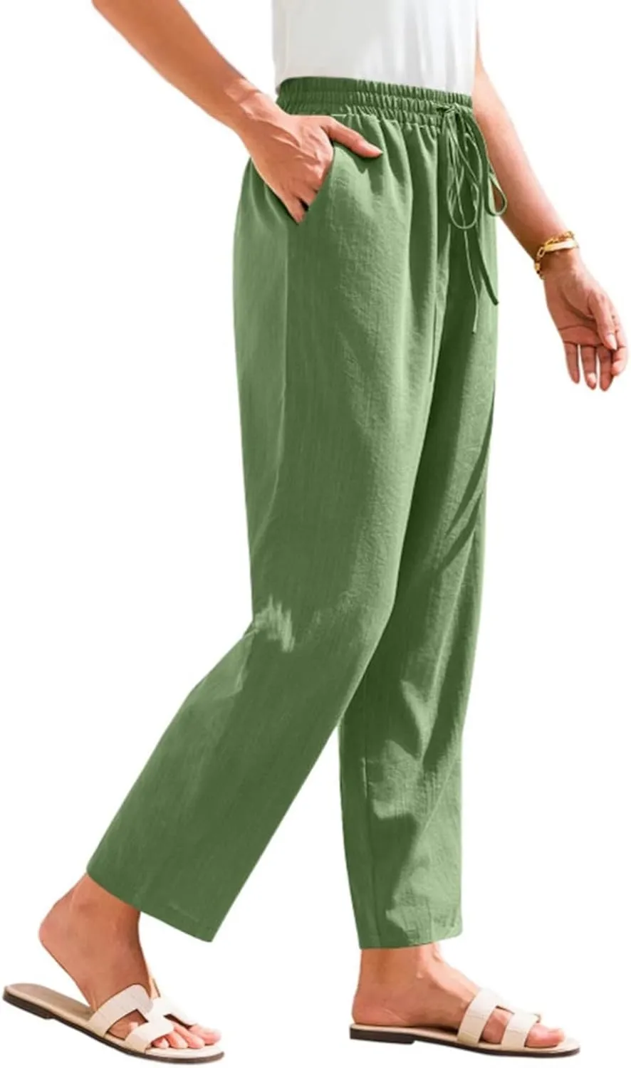 Womens Pants, Peasant Pants Straight Leg Linen Casual Loose 2025 Stretchy Elastic